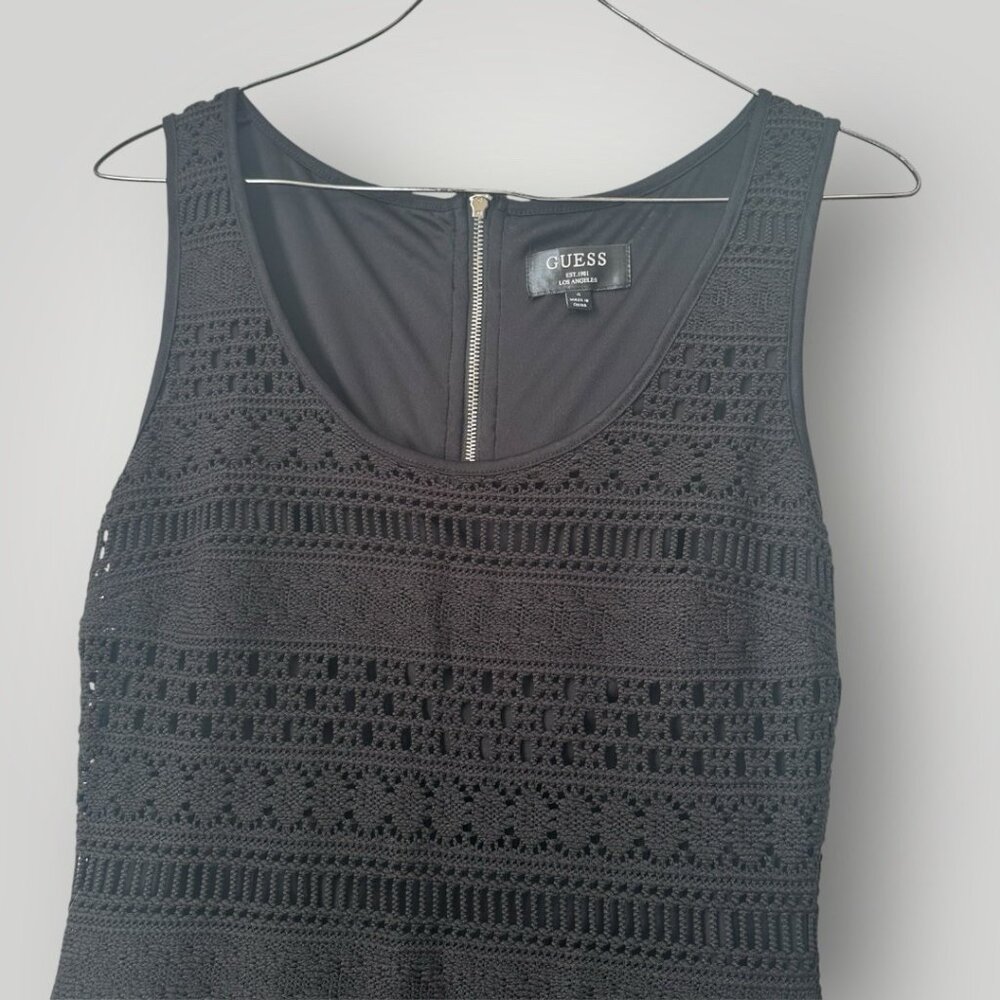 Guess Long Maxi Dress Crochet Bandage Size 4 Sleeveless Black Zipper Back - Picture 2 of 6